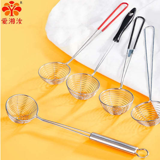 Aixiangru Red Handle Strainer,Stainless Steel Bubble Tea Colander,Boba Milk Tea Spoon,Filter Pearl Round,Kitchen Gadgets Items