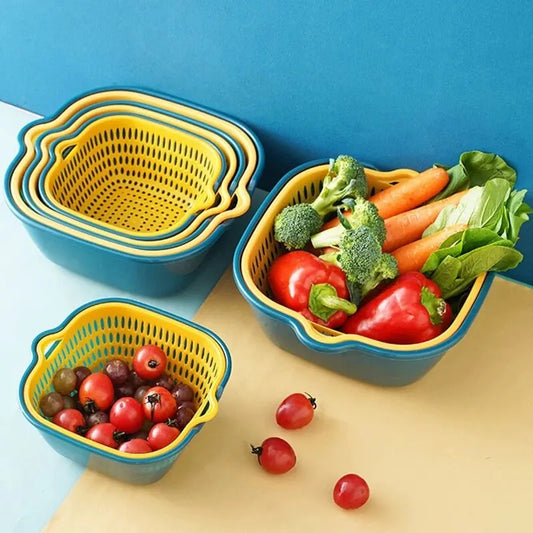 6pcs Food Drain Basket Double Layer Fruit and Vegetable Washing Basket Kitchen Drainers Supplies Kitchen Gadgets and Accessories