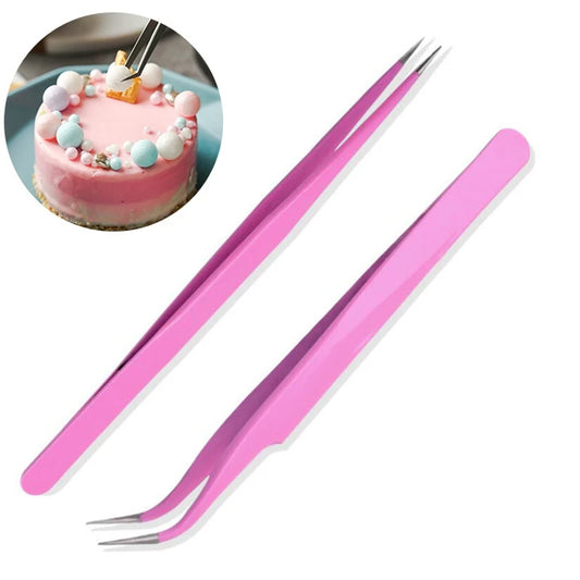 2Pcs/set Anti-static Elbow and Straight Stainless Steel Tweezers Cake Mold Sugarcraft Tool for Kitchen Bakeware Decoration