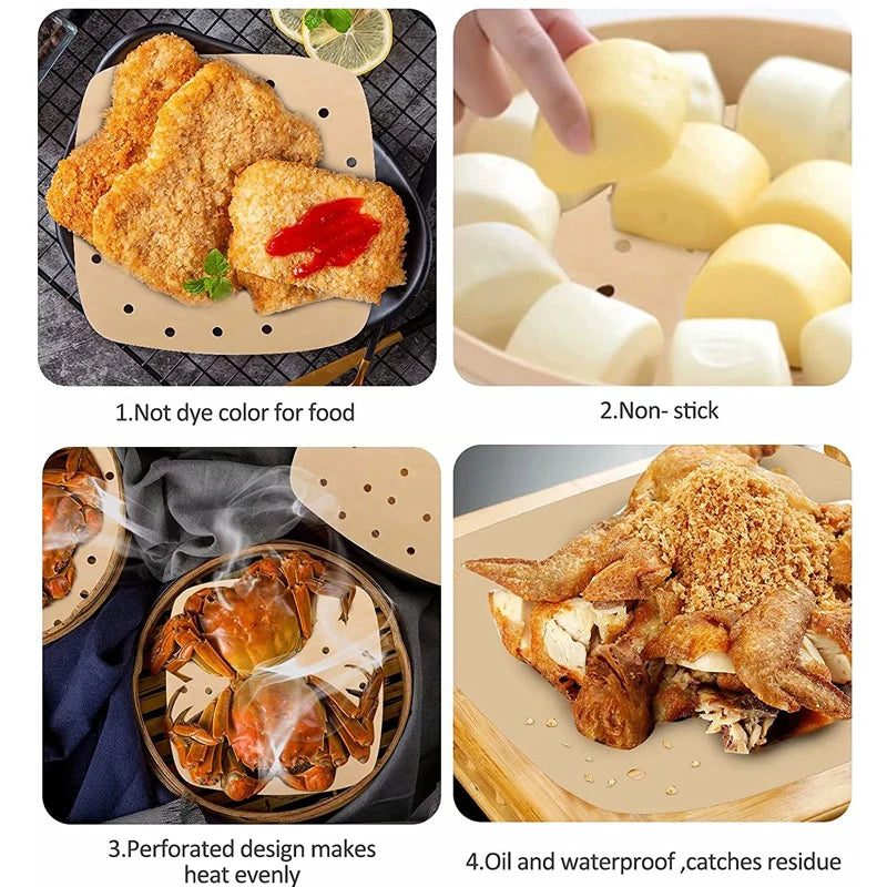 Air Fryer Paper Disposable Steamer Liners Kitchen Bakeware Papers Baking Non-Stick Steaming Mat Oil-absorbing Paper for Fryer
