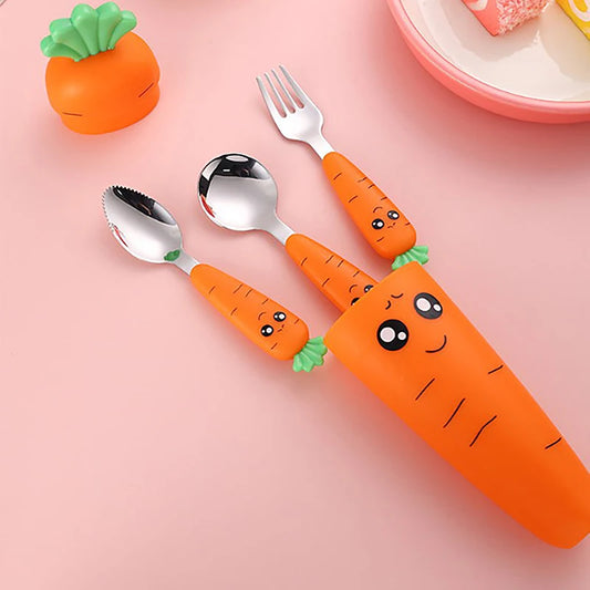 Baby Feeding Utensils Cartoon Fork Spoon Child Cutlery Set Kid Tableware Kitchen Gadgets Cake Salad Vegetable Fork Teaspoon Gift