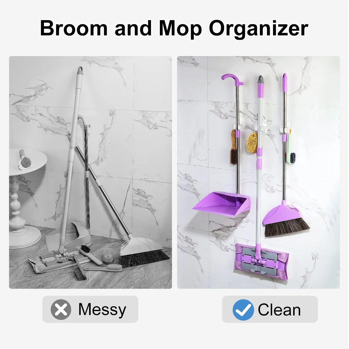 1/2pcs Broom Holder Adhesive Mop Broom Holder with Hooks  Broom Organizer Wall Mount Broom Hanger Mop Organizer Home Kitchen