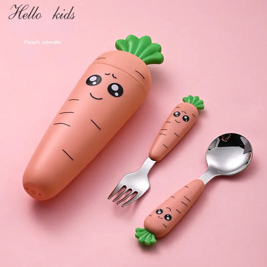 1/3PCS Baby Feeding Utensils Carrots Set  Steel Spoon Fork Child Cutlery Tableware Kitchen Gadgets Cake Vegetable Fork Teaspoon
