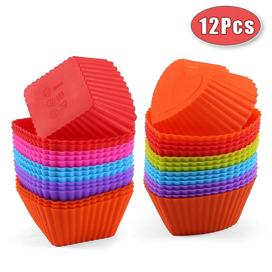 12pcs/lot Silicone Cake Mold Round Heart Shape Muffin Cupcake Baking Molds Home Kitchen Bakeware BPA Free